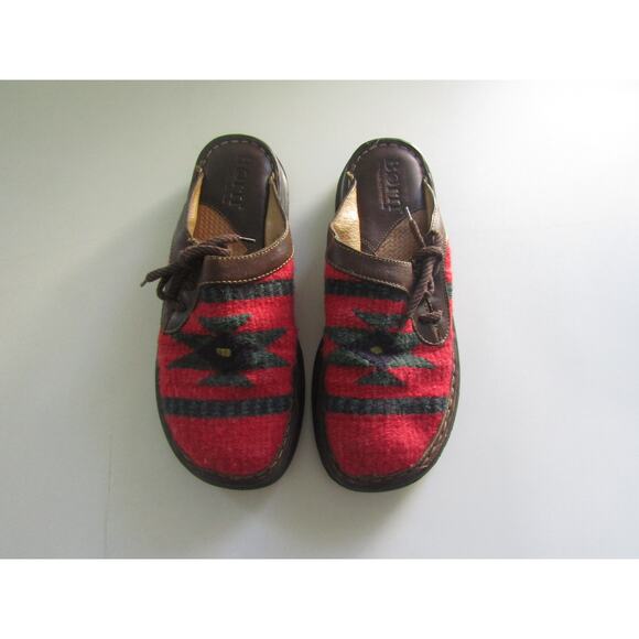Born Handcrafted Aztec Wool Leather Mules Men’s Size 12 Red Brown Slip-On - Picture 1 of 8